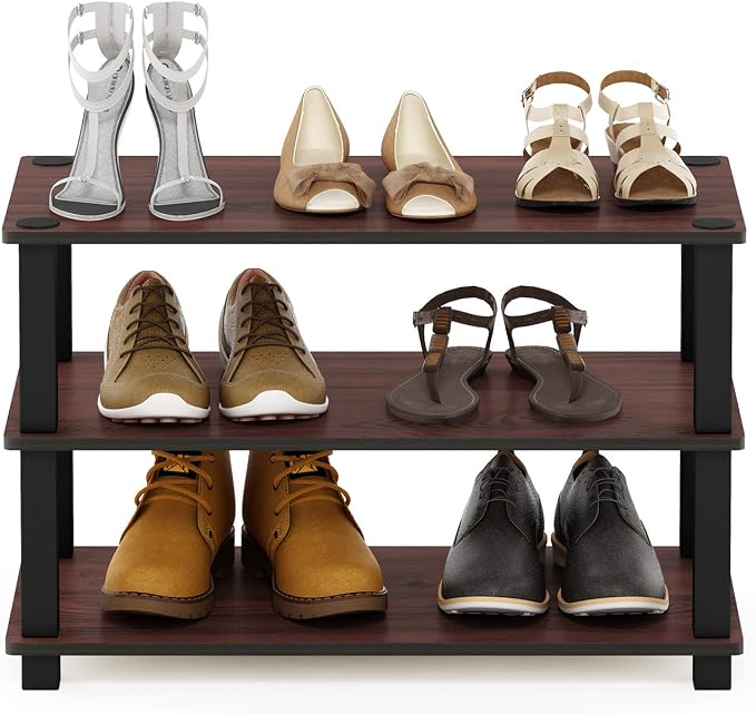 Furinno Turn-S-Tube 3-Tier Shoe Rack, Dark Cherry/Black - Image 4