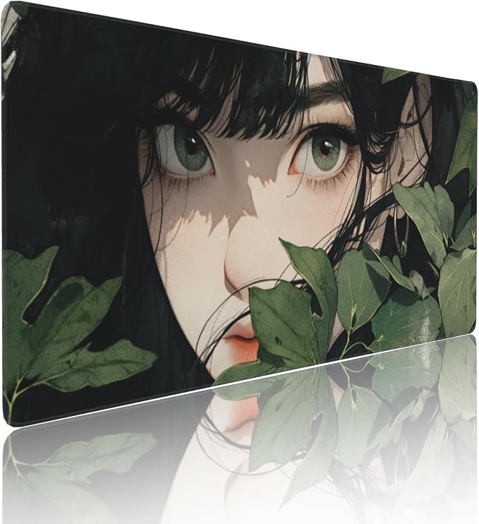 Girl in Foliage Large Mouse Pad, Anime Style Gaming Desk Mat, XXL Keyboard Desk - Image 2