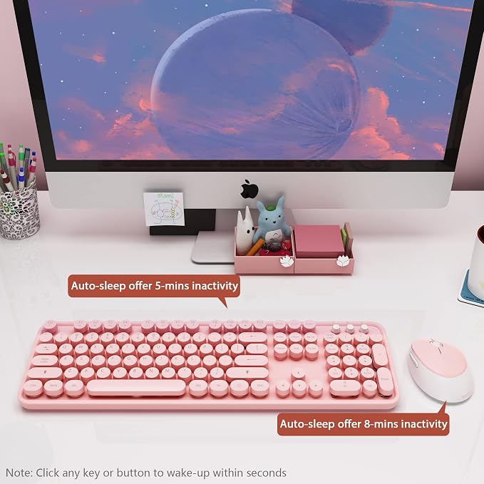 Wireless Keyboard, KOOTOP Cute Colorful 104 Keys Typewriter Retro Round Keycaps - Image 4