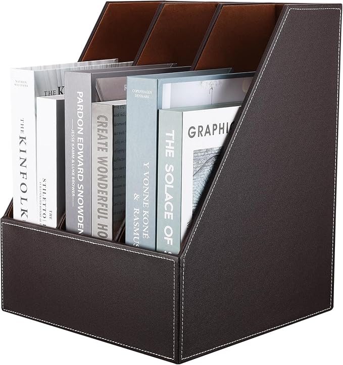 KINGFOM Desktop Wooden Leatherette Magazine File Holder-Organizer-3 Compartment by KingfomLeatherHomeOfficeDecor