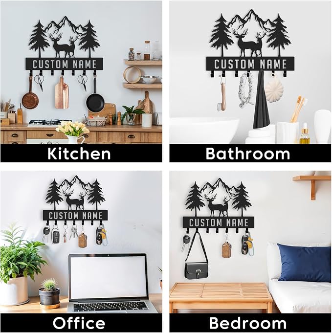 Personalized Key Holder Wall Mount, Custom Metal Deer Cabin Key Hooks - Image 4