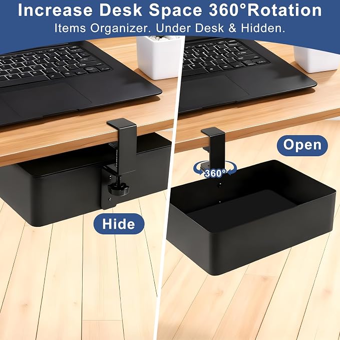 MYITYARD Under Desk Organizer, 360° Rotating Desk Cup Holder Clamp, Clamp on - Image 4