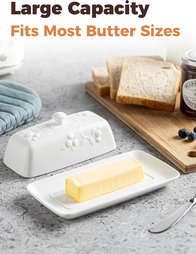 Butter Dish with Lid for Countertop, Ceramic Butter Dish with Knob Handle - Image 2