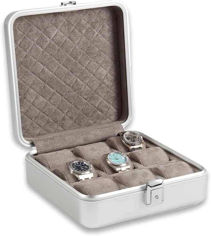 Bey-Berk Personalized Prague Aluminum 9-Slot Watch Case, Locking Travel Metal by Bey-Berk