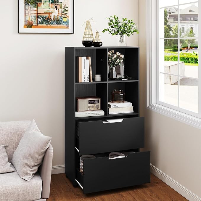 Giantex Bookcase with 2 Drawers, 51” Tall Floor Bookshelf w/4 Cubes, Anti-tip - Image 8