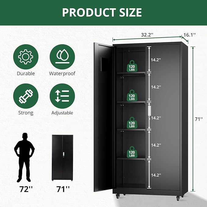 Metal Broom Closet, Garage Storage Cabinet, Tool Chest Bathroom Cabinet - Image 3