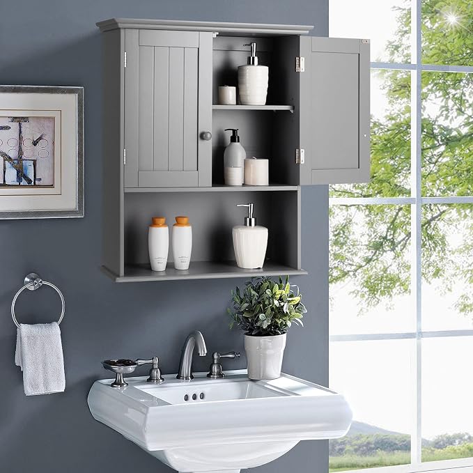 Tangkula Wall Mount Bathroom Cabinet Wooden Medicine Cabinet Storage Organizer - Image 4