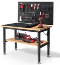 48 Inch Work Table for Garage Adjustable Height Rubber Wood Tabletop Workbench by ENJOYWOOD