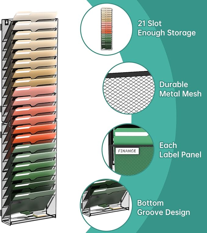 SUPEASY 21-Tier Wall File Organizer Mesh Office Mail Holder, Hanging Wall - Image 3