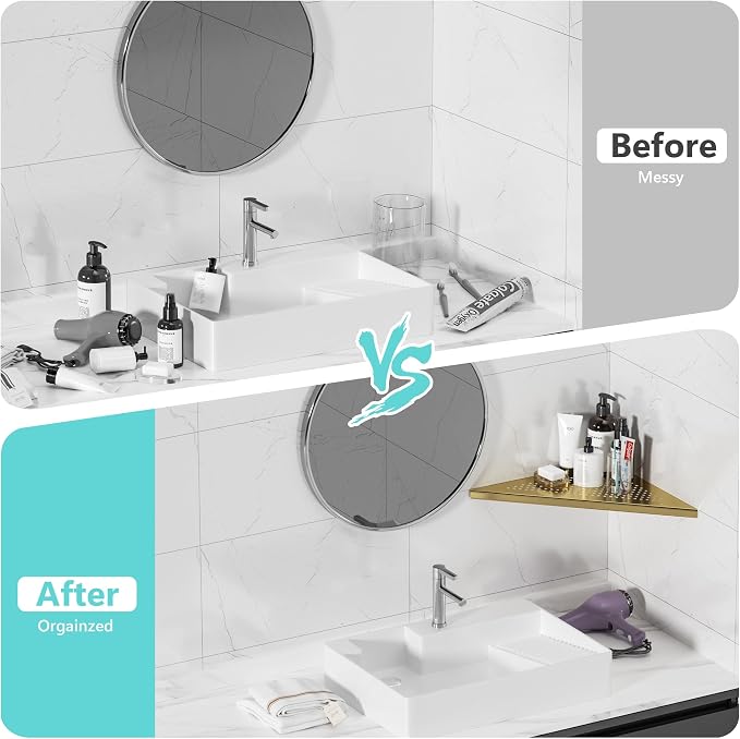 Bathroom Corner Shelf, Recessed 12" Shower Shelf Caddy, SUS304 Stainless Steel - Image 7