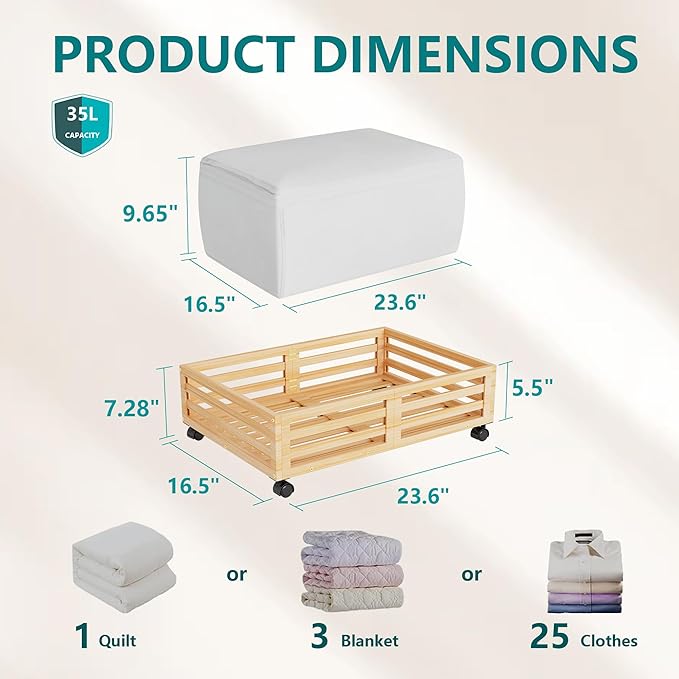 Wisuce Bamboo Under Bed Storage Containers- Underbed Organizer - Image 2