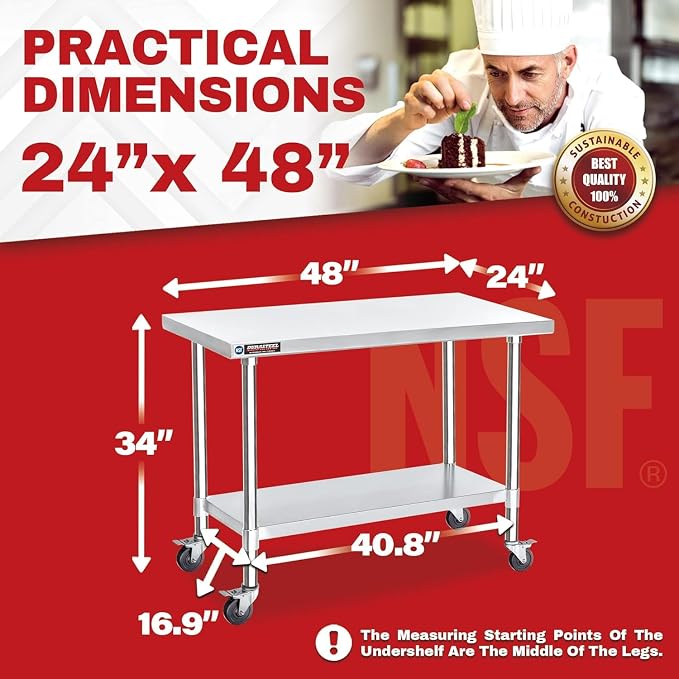 DuraSteel 24x48 NSF Stainless Steel Cart Work Table - Image 3