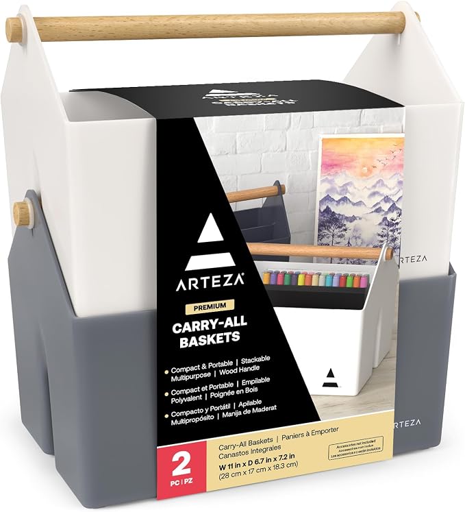 ARTEZA Plastic Portable Craft Storage Organizer, 3-Sectioned Plastic Basket by ARTEZA