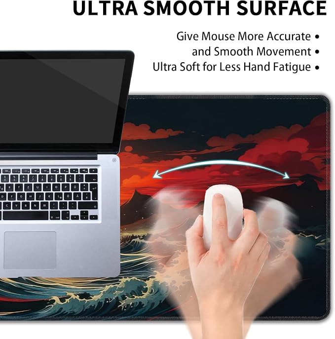 Japanese Sea Wave Large Mouse Pad, Gaming Keyboard Desk Pad, Extended Mouse Mat - Image 5