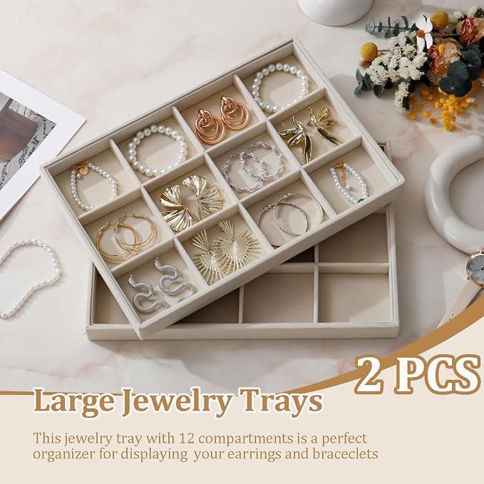 Large Velvet Jewelry Tray 2 Pack Stackable Jewelry Display Drawer Inserts Trays - Image 2