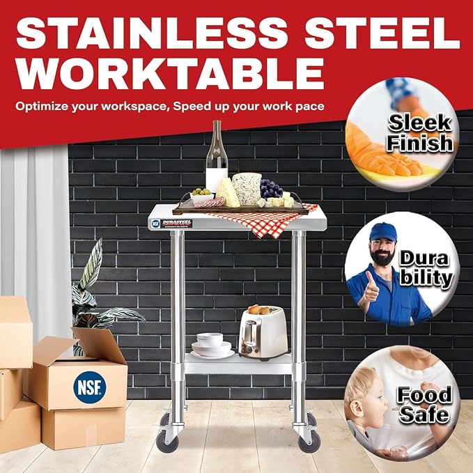 DuraSteel 24x12 NSF Stainless Steel Cart Work Table - Image 3