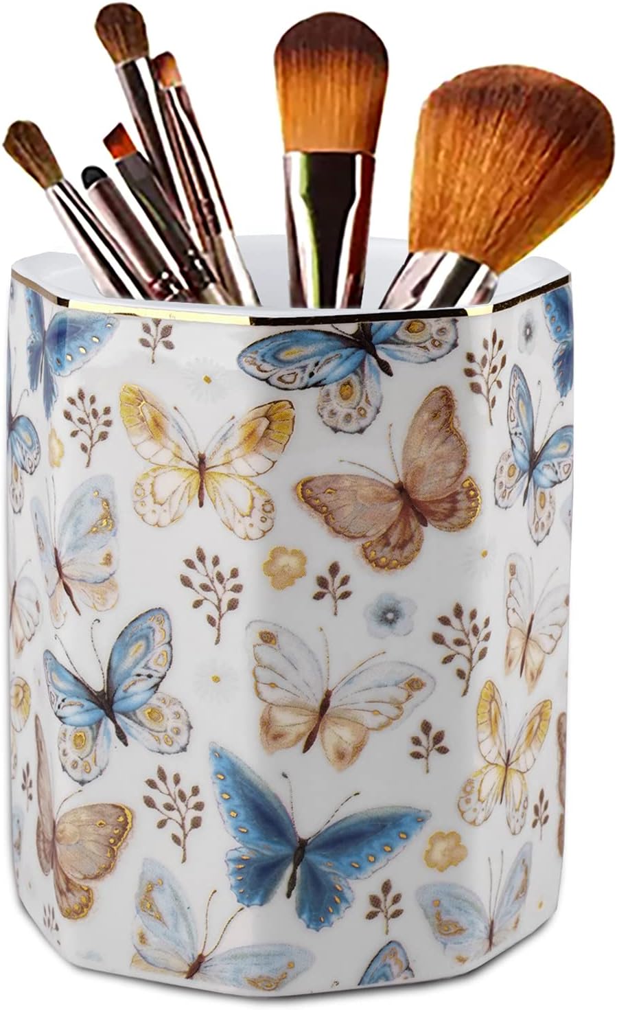 Jwest Pen Holder, Ceramic Shiny Gold Graphic Butterfly Pattern Pencil