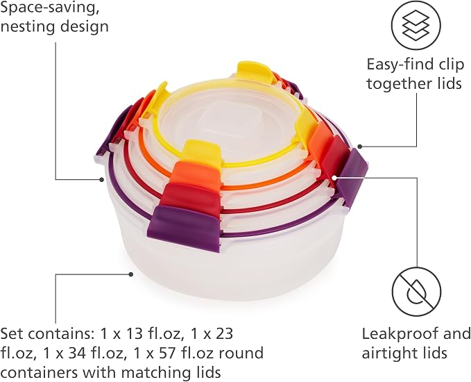 Joseph Joseph Nest Lock 8-piece Plastic BPA Free Round Food Storage Container - Image 4