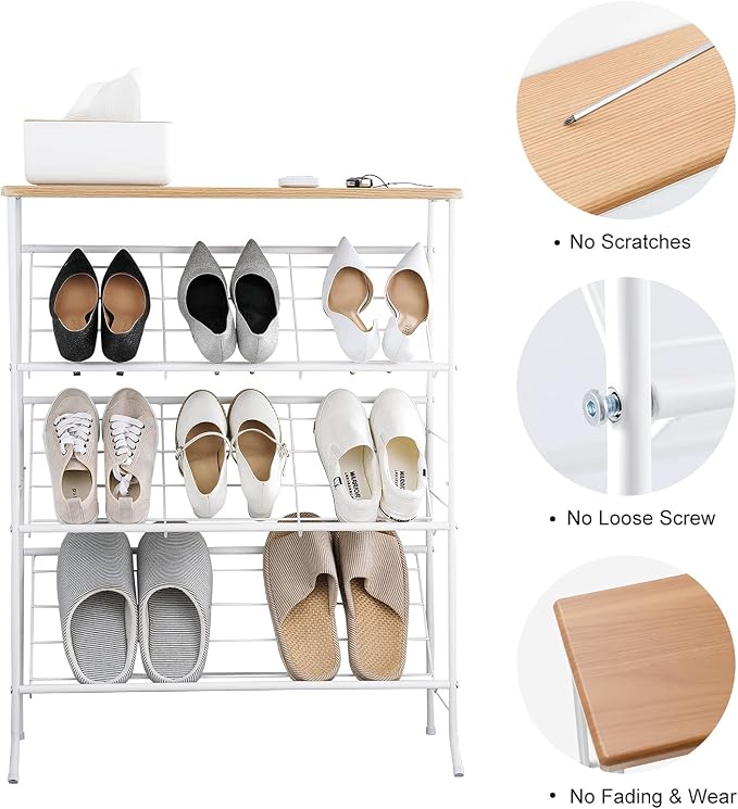 JZM Shoe Rack Storage, Narrow 4 Tier Metal Shoe Storage Shelf, Free Standing - Image 3