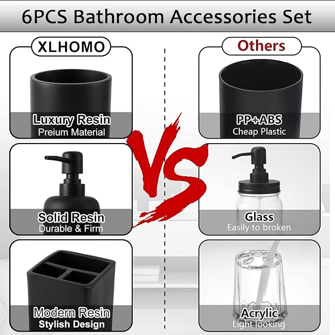 Resin 6 Pcs Black Bathroom Set Complete - Image 6