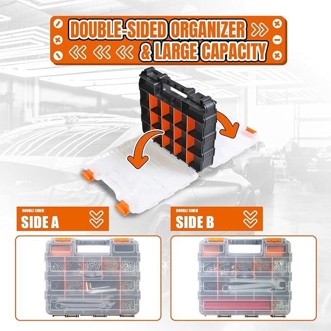 Tool Box with Transparent Lid, Double Side 34-Compartments Organizer Box with - Image 6