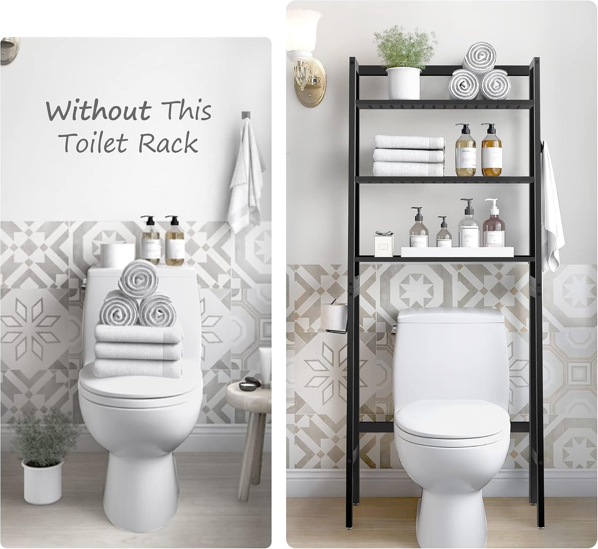 MallKing Over-The-Toilet Storage Rack, Wooden 3-Tier Over-The-Toilet
