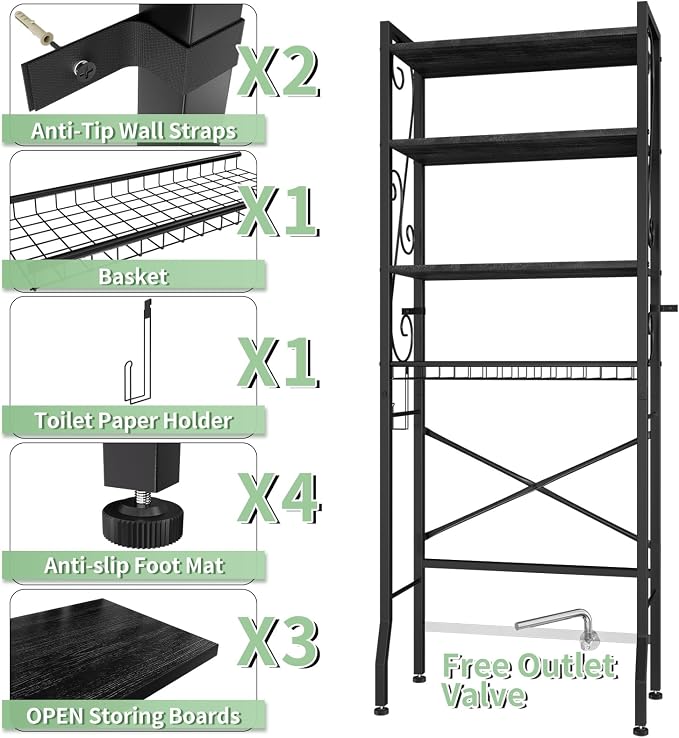 Over-The-Toilet Storage Rack 4-Tier, Bathroom Organizer Shelf Over Toilet - Image 3