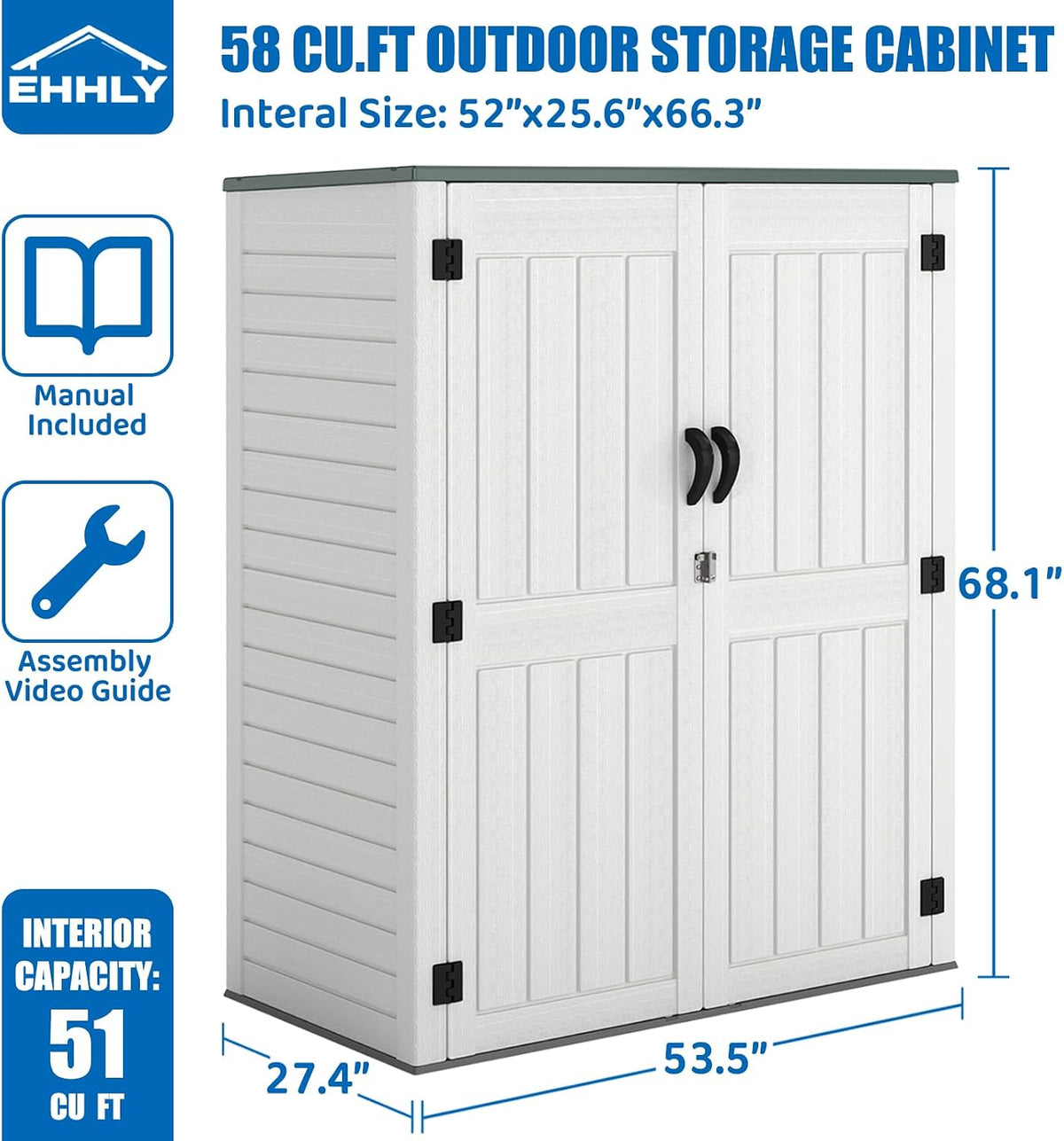 Vertical Resin Storage Shed, 60 Cuft Garden Tool Sheds & Outdoor