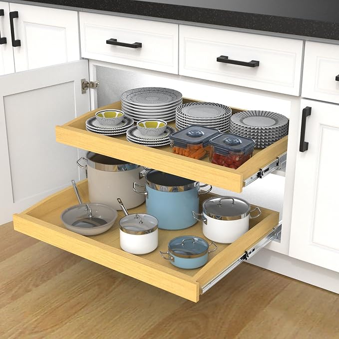 Wooden Pull out Cabinet Organizer 14" W x 21" D x 3.35" H, Heavy Duty Slide Out - Image 9