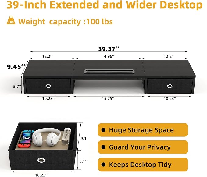 Dual Monitor Stand Riser with 2 Drawers - Image 6