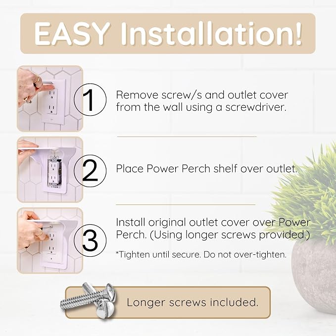 BeraTek Power Perch Wall Outlet Shelf | Declutter & Reclaim Counter Space | - Image 4