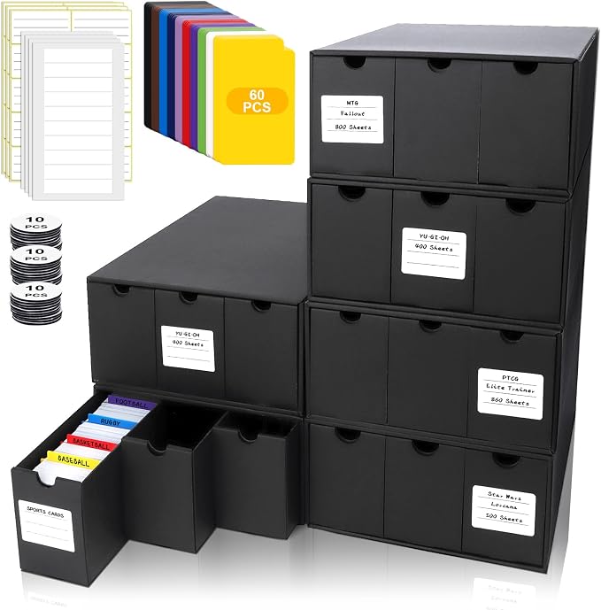 Trading Card Storage Box, Includes 18-600 CT Boxes & 60 Card Dividers, Trading by QLOUNI