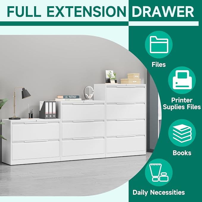 Filing Cabinet with Lock, Lateral File Cabinets 3 Drawer Metal Wide Filing - Image 6