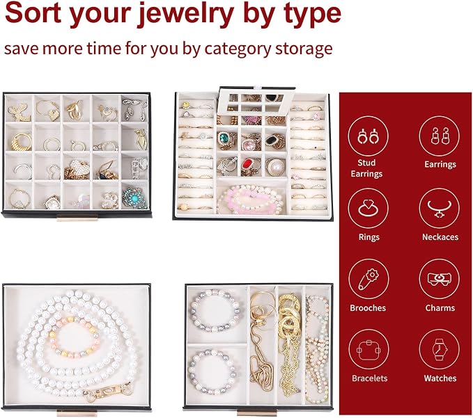 BOOVO Clear Lid Jewelry Box, 4 Layers Jewelry Organizer Large Jewelry Storage - Image 3