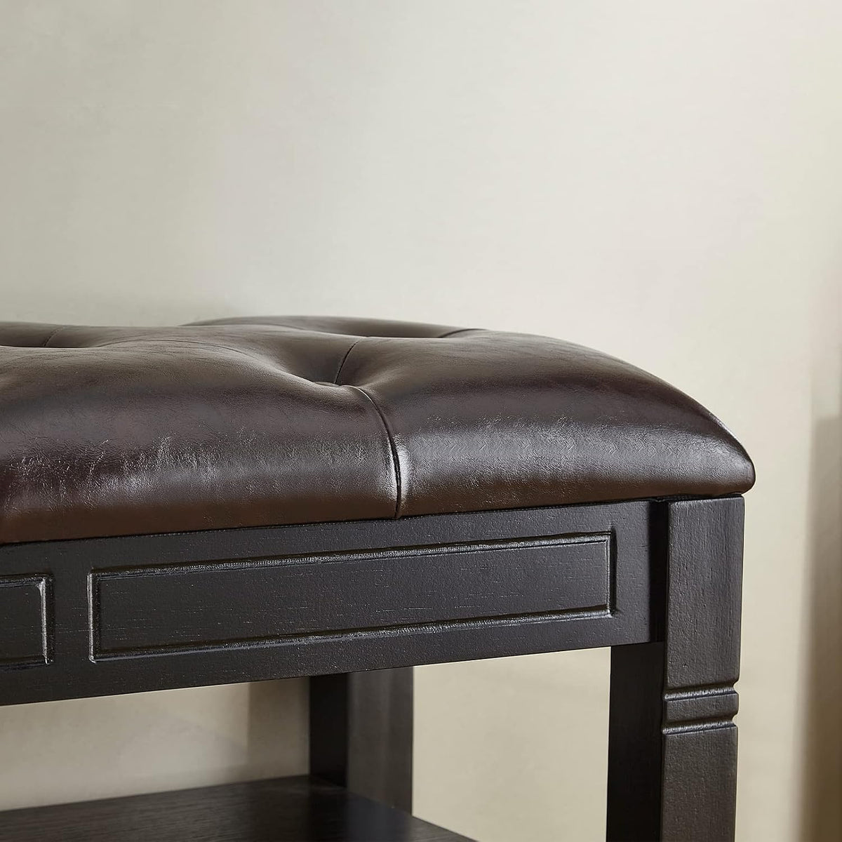 LEILISI Shoe Bench, Storage Rack Organizer with Cushion 2 Tier Lift