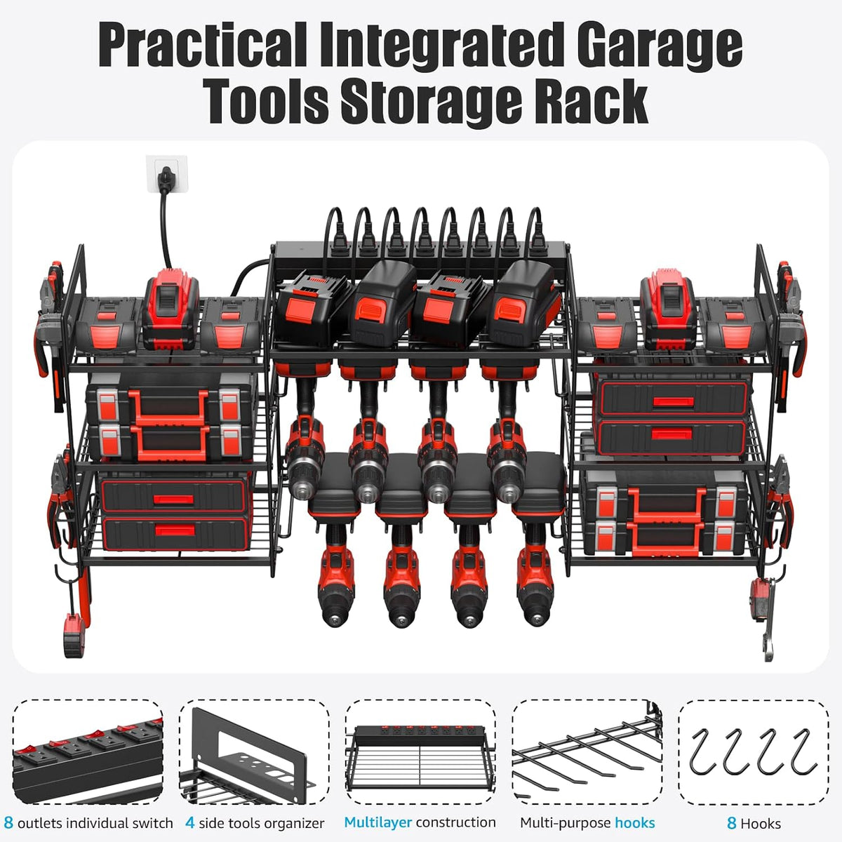 CCCEI Black Power Tool Organizer Wall Mount, Large Tools and Battery