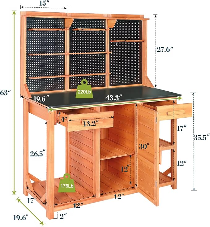 Outdoor Potting Bench, Wooden Potting Table - Image 4