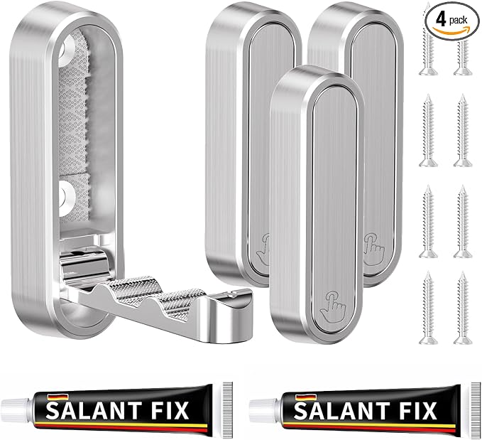 4-Pack Heavy Duty Zinc Alloy Folding Wall Hooks by CMRUI