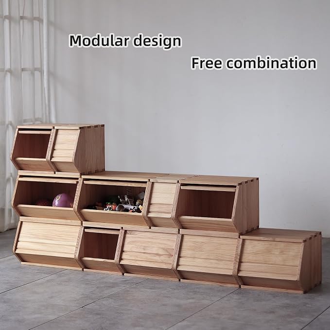 Stackable Solid Wood Storage Chests, Bins - Image 2