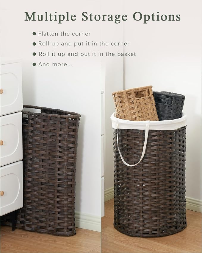 Laundry Hamper with Lid, 19.0 Gal Round Wicker Laundry Basket, Handwoven Rattan - Image 5