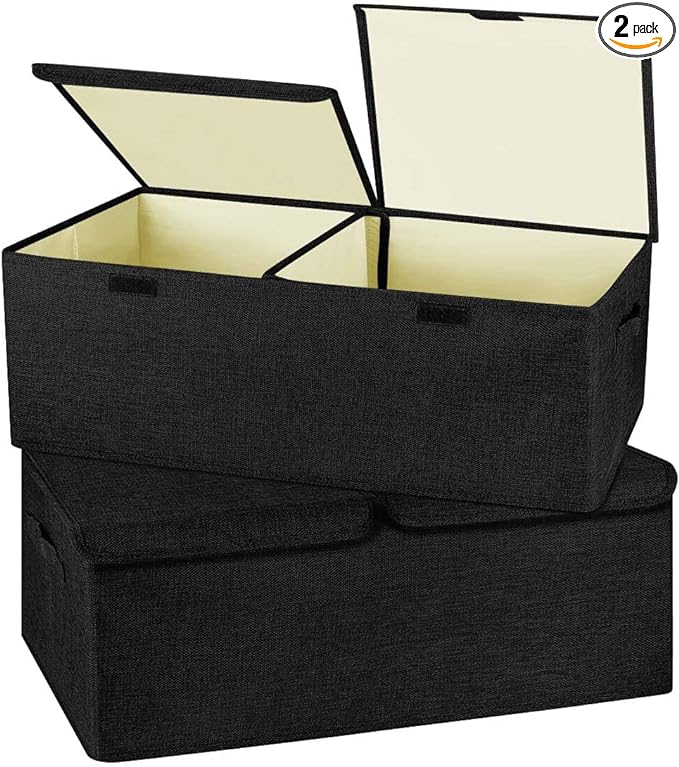 2 Pack Large Linen Fabric Collapsible Storage Bins by Unknown