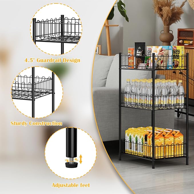OYEAL Water Bottle Holder Rack 3 Tier Soda Drink Organizer Vertical Metal Food - Image 3