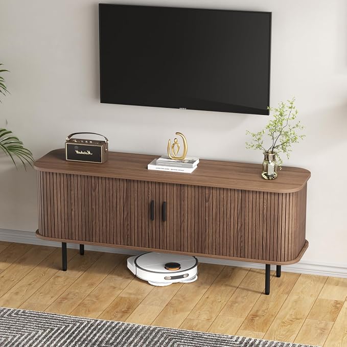 55''W Walnut Cabinet with Storage, Media Console, Tambour TV Stand, Television - Image 9