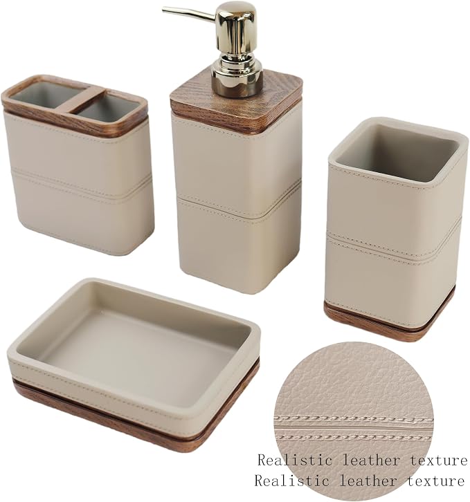 Hymmah Leather Pattern Design Bathroom Accessories Set, Farmhouse Bathroom Decor - Image 2