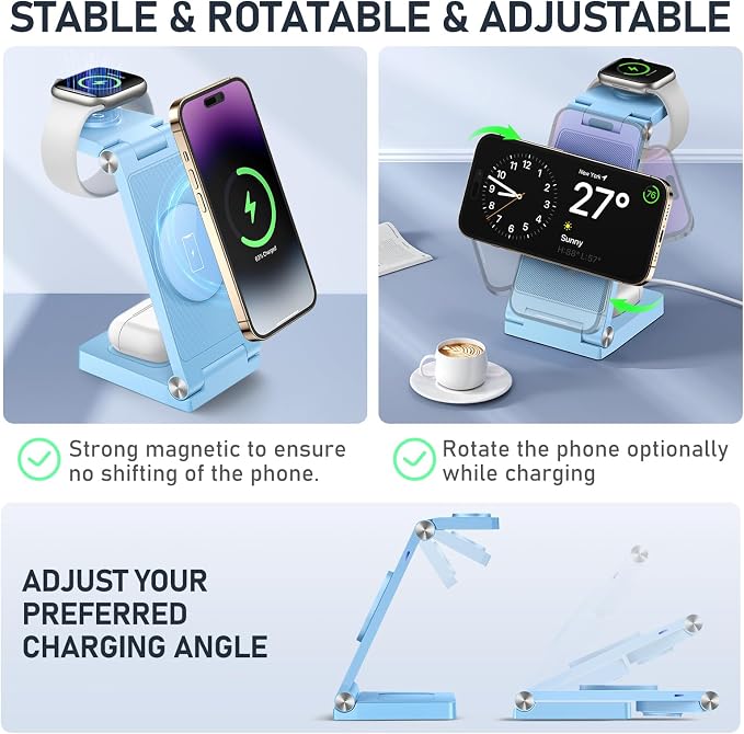 Magnetic Wireless Charger Stand, 3 in 1 Foldable Wireless Charging Station - Image 4