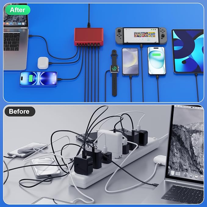 USB C Charger 300W USB C Charger Block 8-Ports GaN IV Fast Charging Station - Image 7