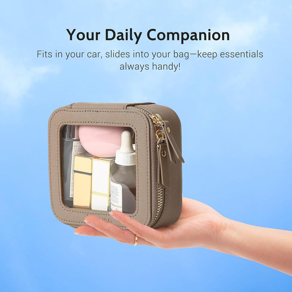 Aveniee Pink Clear Makeup Bag Set, 2-Piece Mini and Midi Pouch Taupe