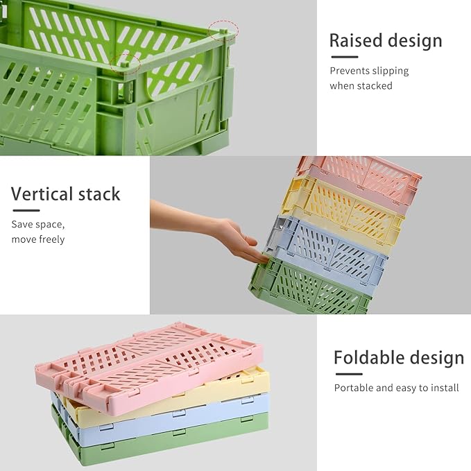 Xhwykzz 4 Pack Pastel Crates for Storage, Plastic Folding Basket, Colorful - Image 5