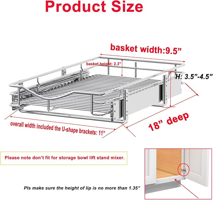 DINDON Pull Out Cabinet Organizer, Heavy-Duty Metal Sliding Drawer Shelf - Image 2