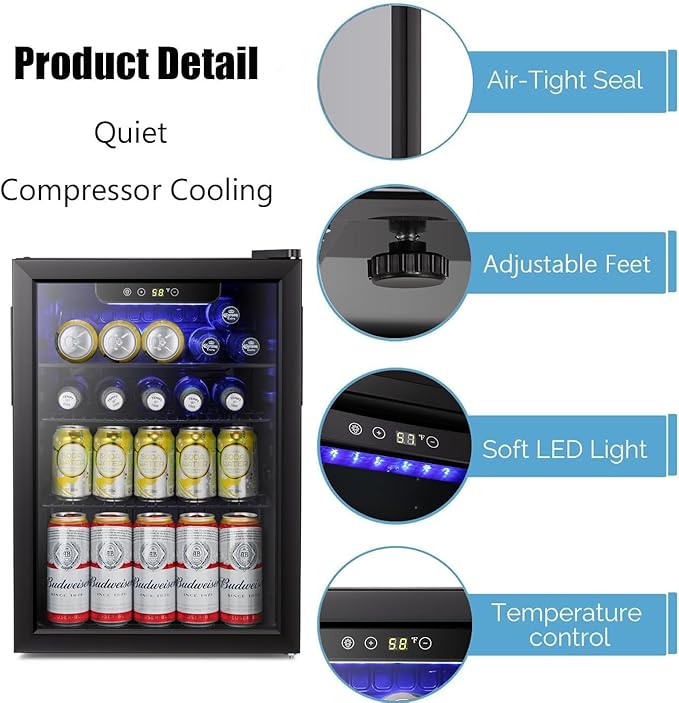 Antarctic Star Beverage Refrigerator Cooler-85 Can Mini Fridge Glass Door - Image 2